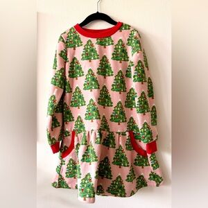 Mini Boden Pink Christmas Tree sweater shirt dress
